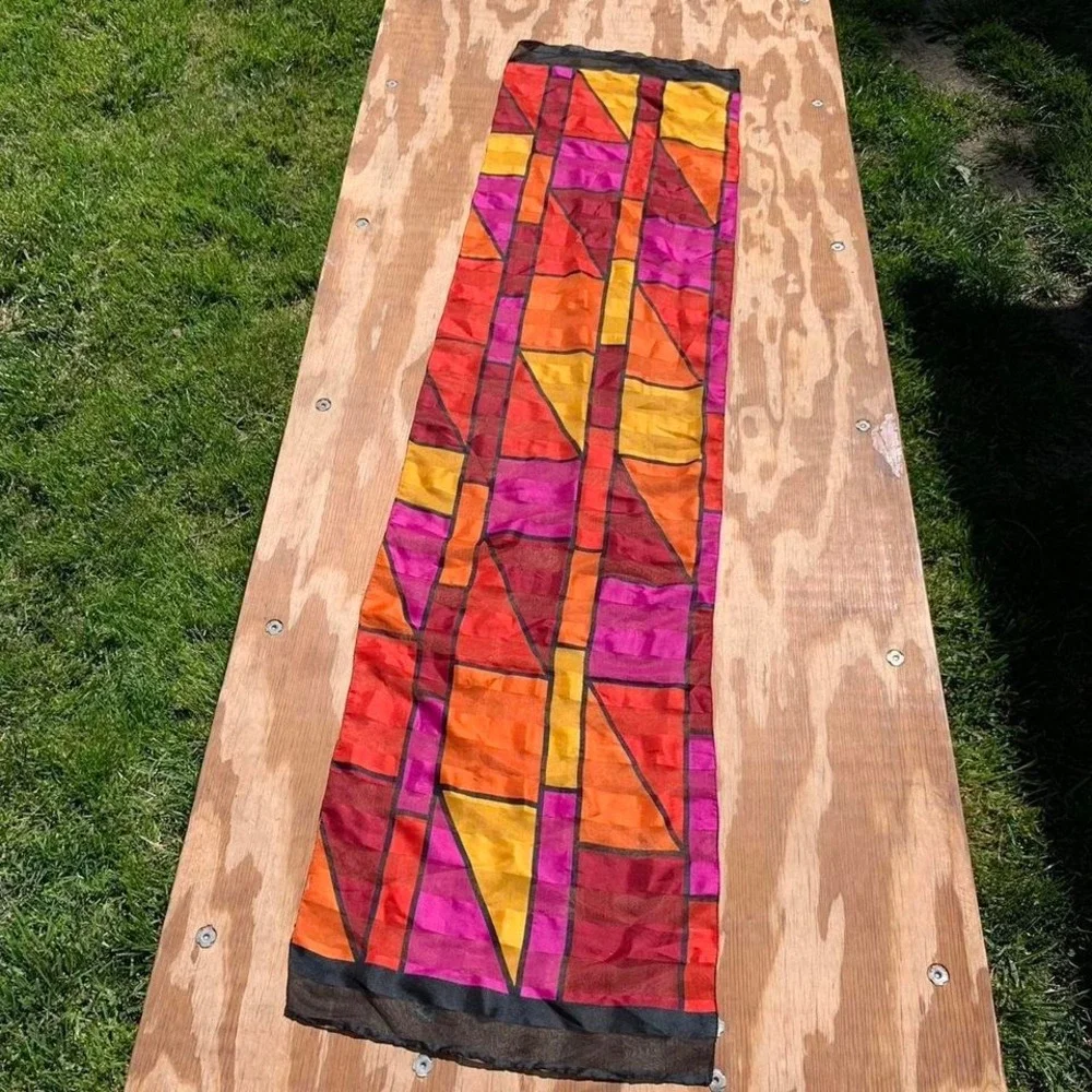 Vibrant vintage color block scarf stained glass, whimsy, spring summer, colorful